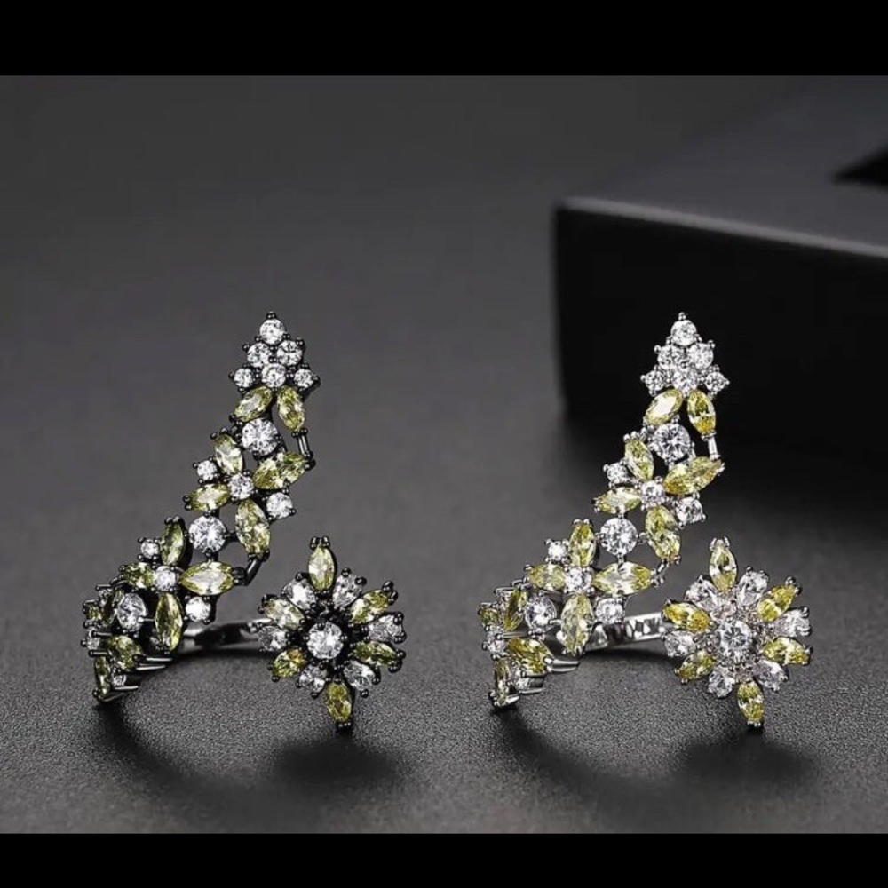 Hematite Finish Adjustable Ring With Green And Cl… - image 8